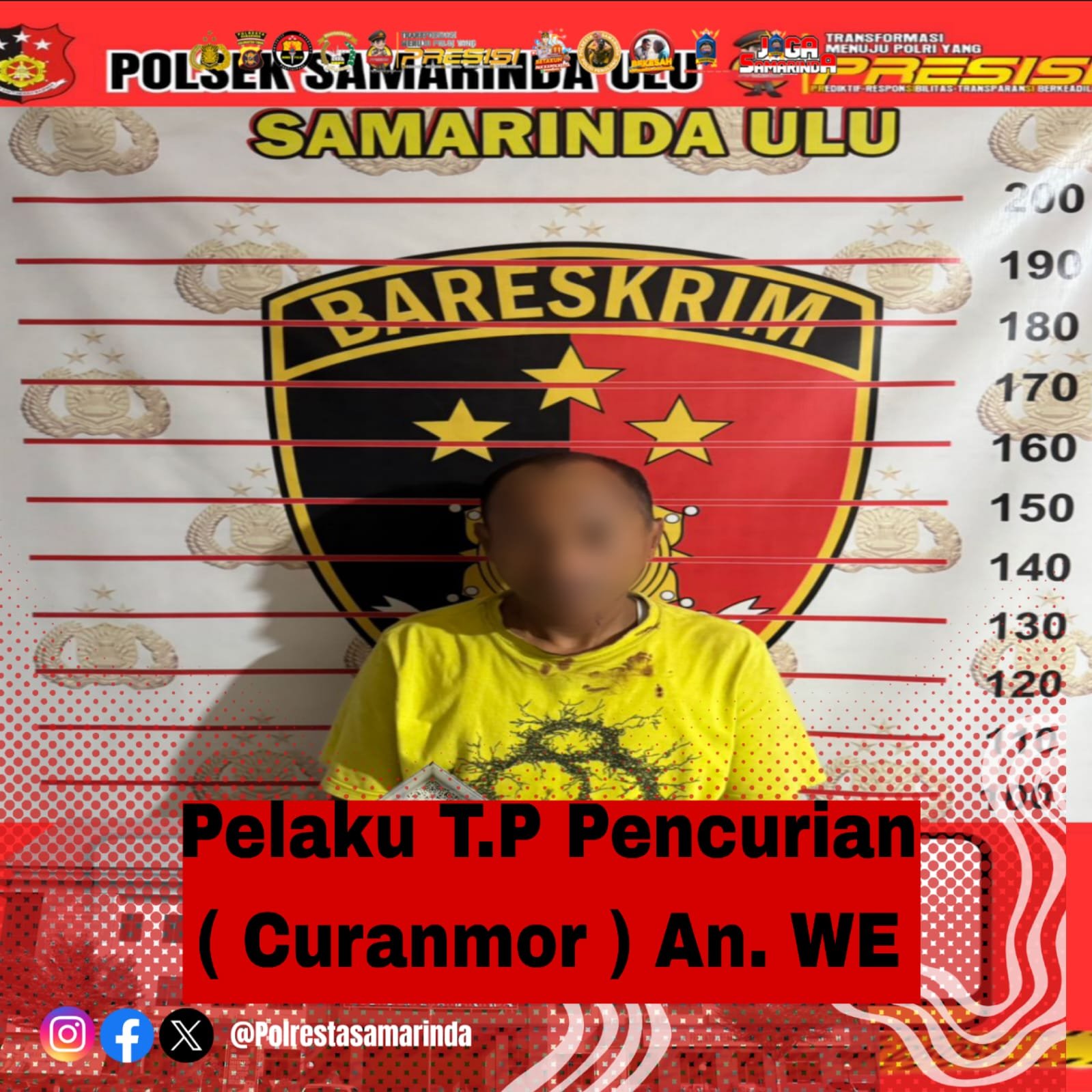Reskrim Polsek Samarinda Ulu Tangkap WE, Palaku Curanmor Di Jalan Otto Iskandardinata